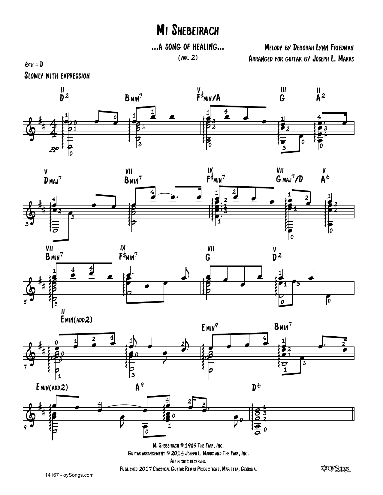 Debbie Friedman Mi Shebeirach Var 2 (arr. Joe Marks) Sheet Music Notes & Chords for Guitar Tab - Download or Print PDF