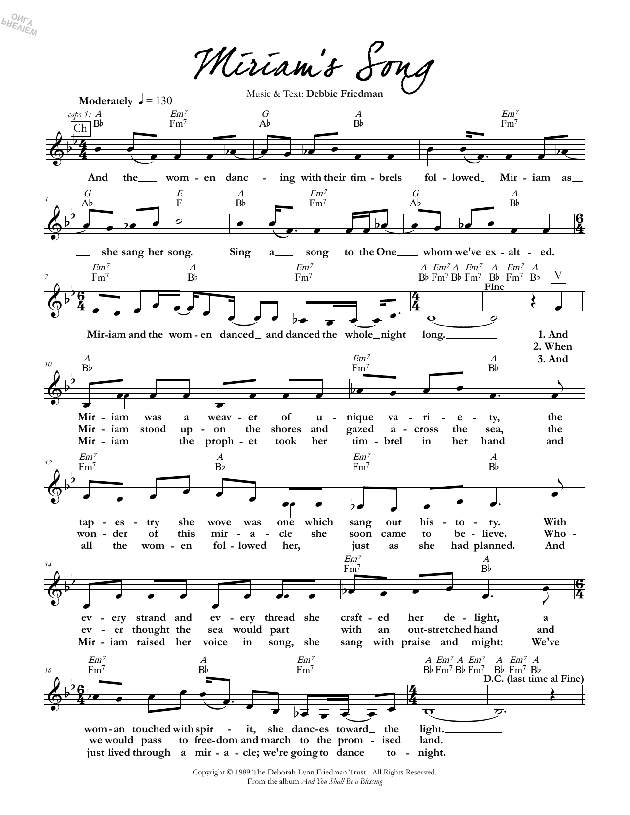 Debbie Friedman Miriam's Song Sheet Music Notes & Chords for Lead Sheet / Fake Book - Download or Print PDF