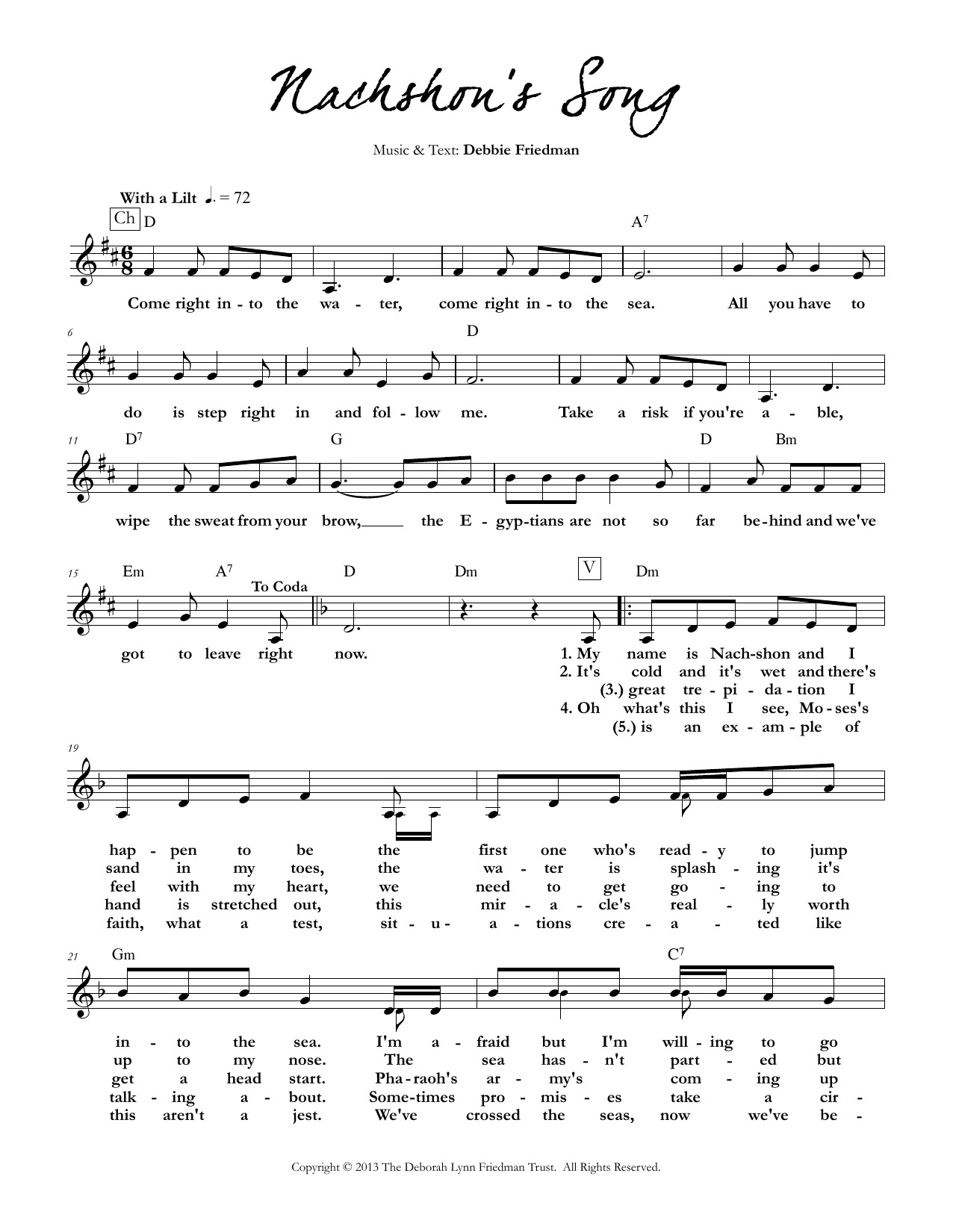 Debbie Friedman Nachshon's Song Sheet Music Notes & Chords for Lead Sheet / Fake Book - Download or Print PDF