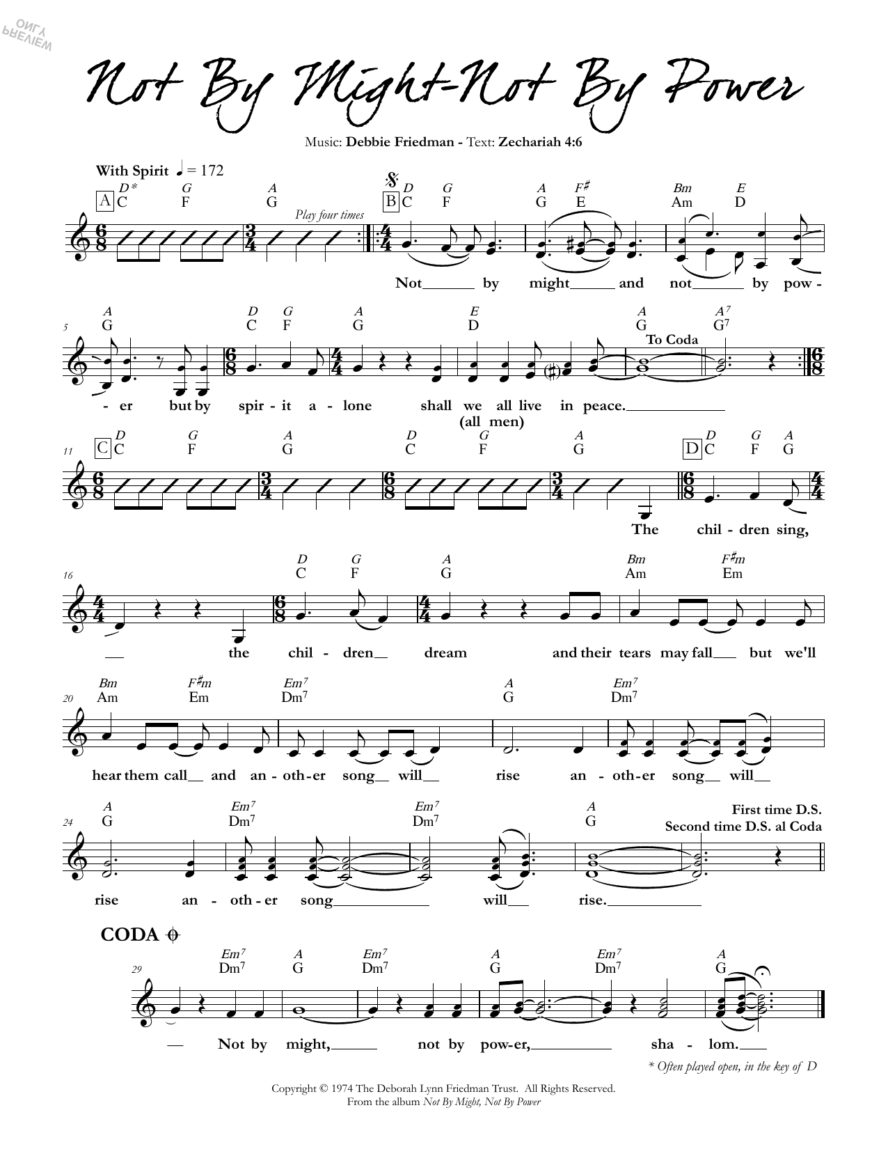 Debbie Friedman Not By Might - Not By Power Sheet Music Notes & Chords for Lead Sheet / Fake Book - Download or Print PDF