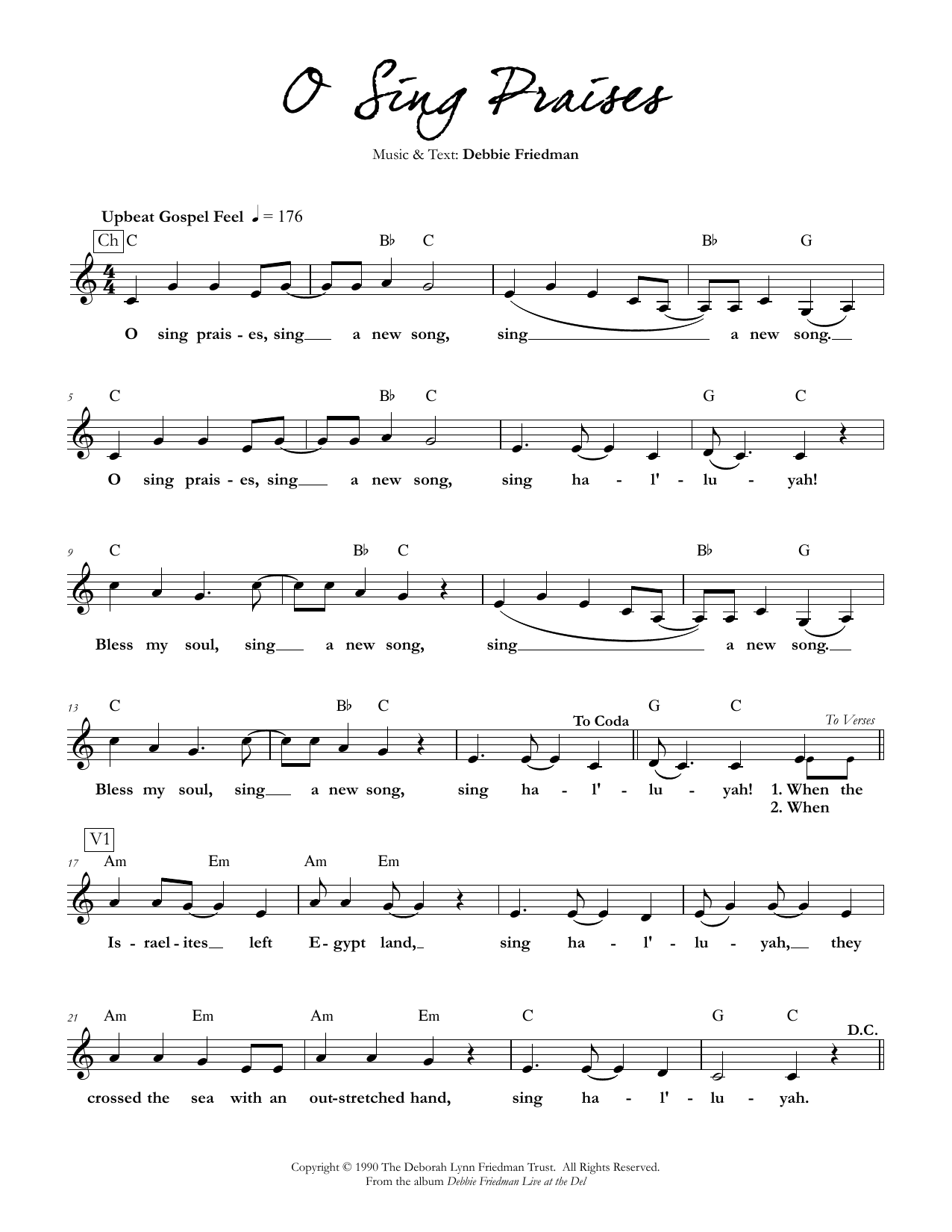 Debbie Friedman O Sing Praises Sheet Music Notes & Chords for Lead Sheet / Fake Book - Download or Print PDF