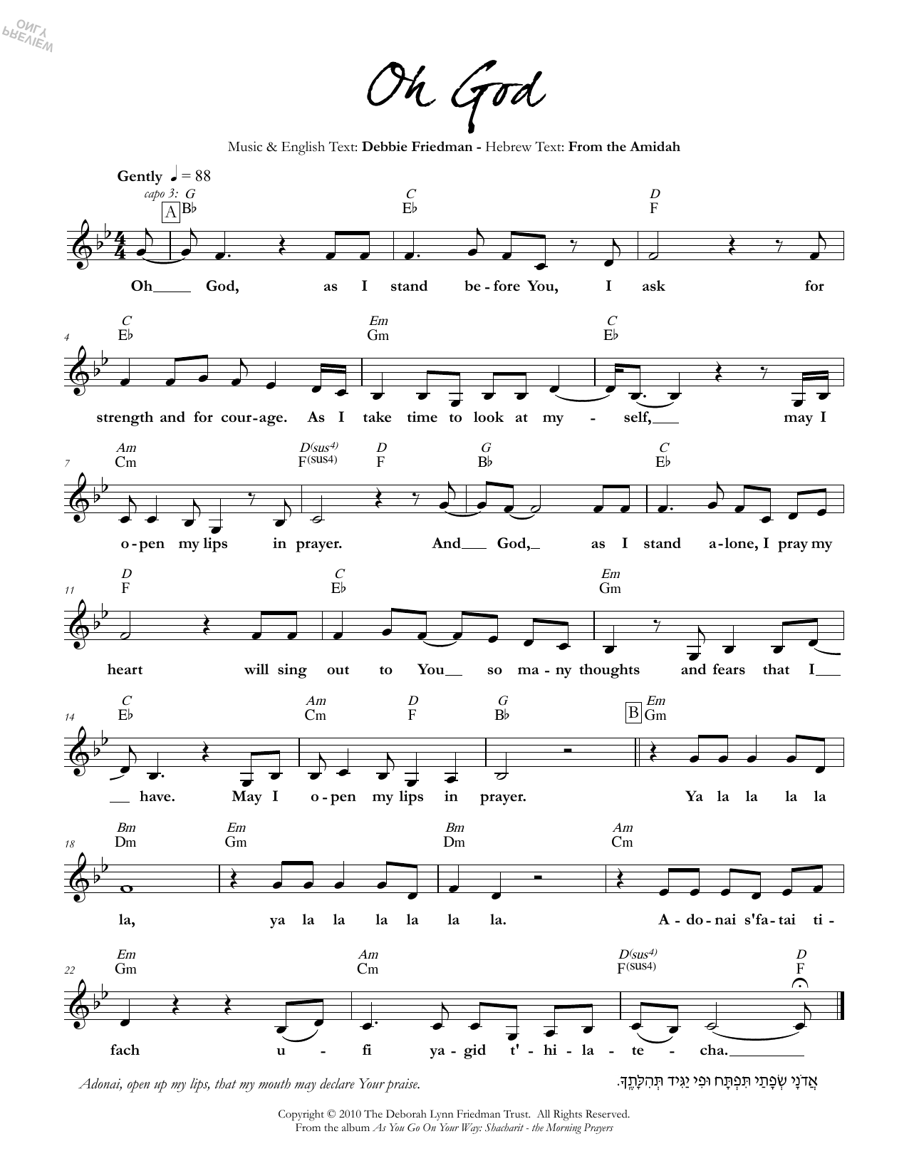 Debbie Friedman Oh God Sheet Music Notes & Chords for Lead Sheet / Fake Book - Download or Print PDF