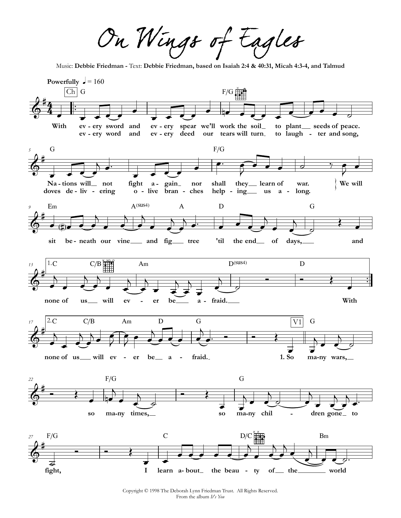 Debbie Friedman On Wings of Eagles Sheet Music Notes & Chords for Lead Sheet / Fake Book - Download or Print PDF