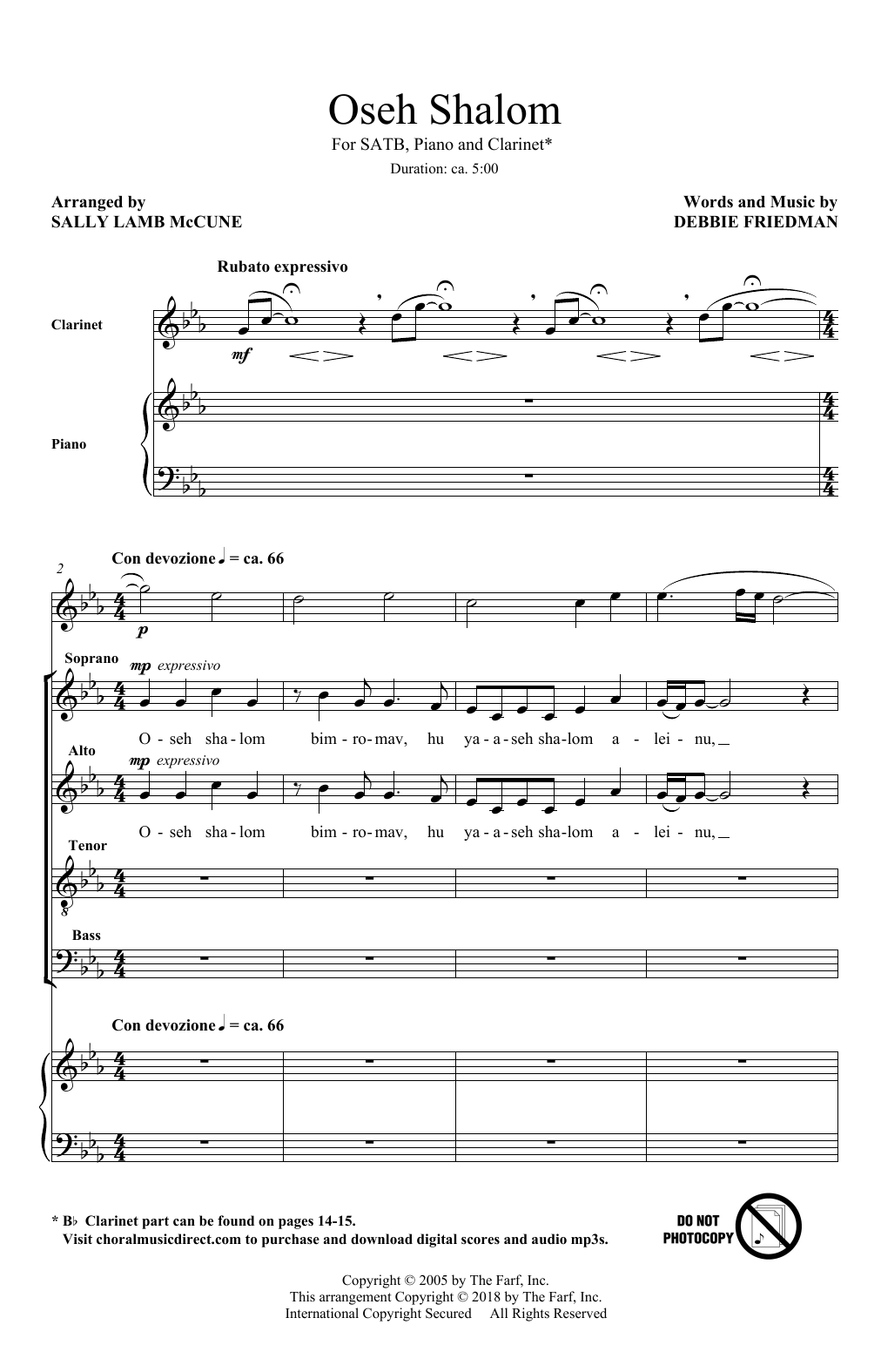 Debbie Friedman Oseh Shalom (arr. Sally Lamb McCune) Sheet Music Notes & Chords for SATB Choir - Download or Print PDF