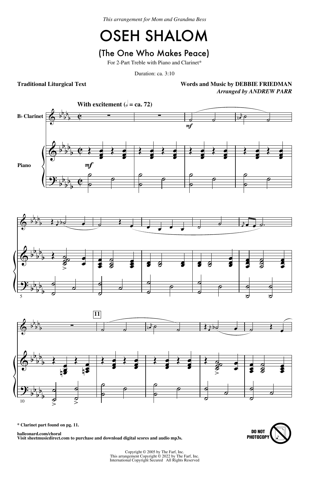Debbie Friedman Oseh Shalom (The One Who Makes Peace) (arr. Andrew Parr) Sheet Music Notes & Chords for 2-Part Choir - Download or Print PDF