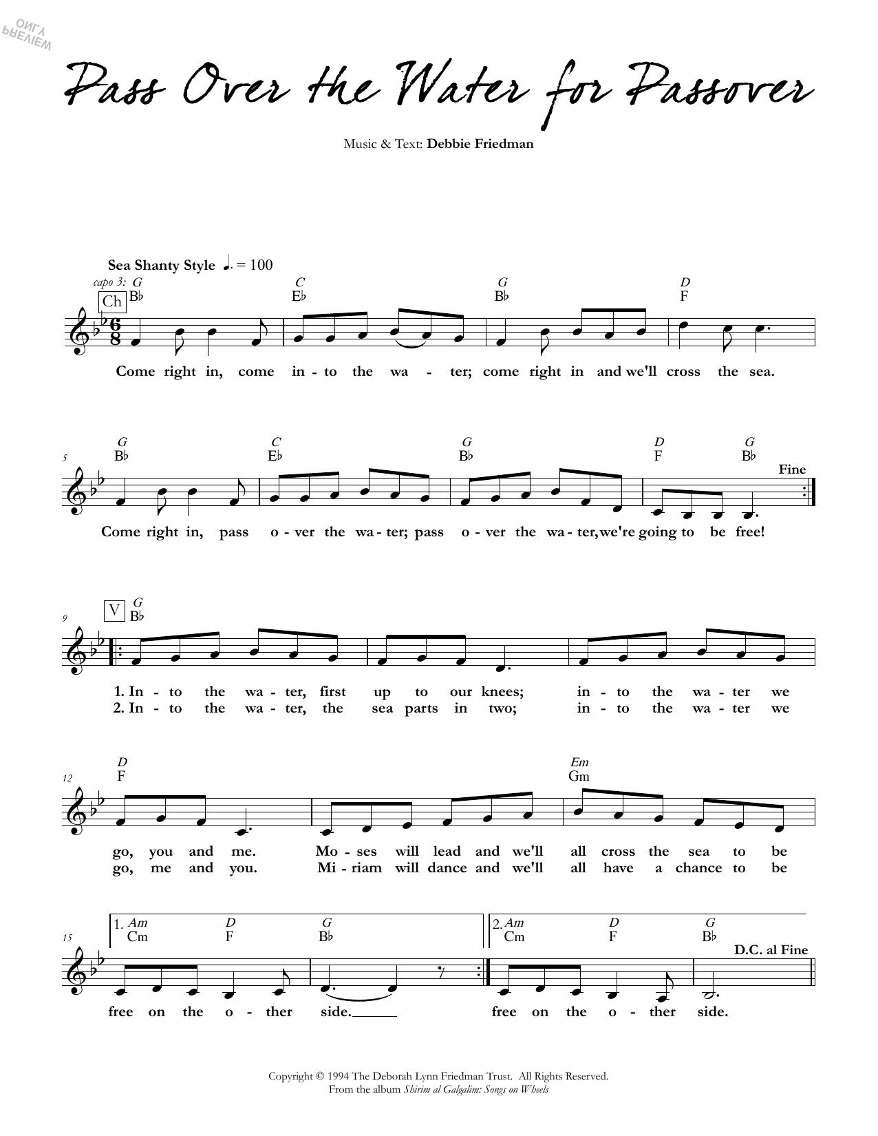 Debbie Friedman Pass Over the Water for Passover Sheet Music Notes & Chords for Lead Sheet / Fake Book - Download or Print PDF