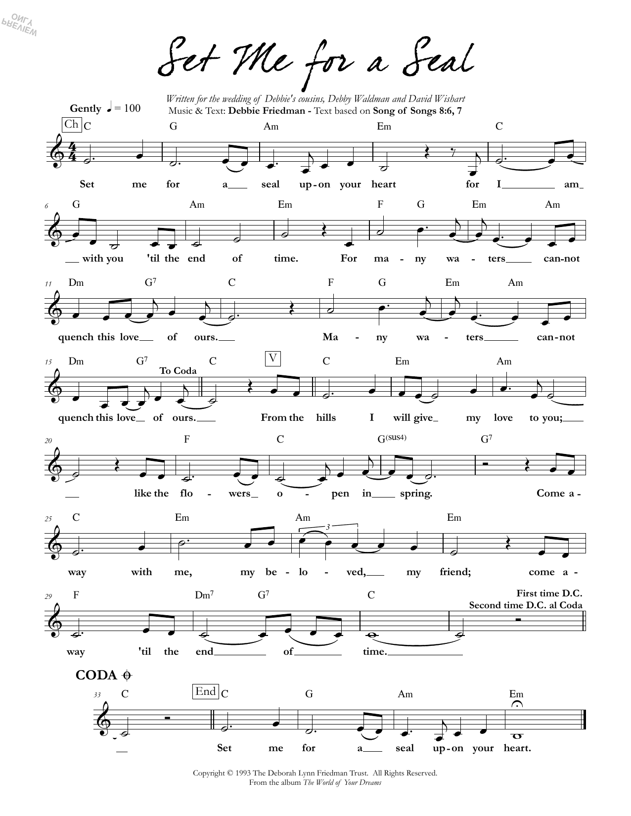 Debbie Friedman Set Me for a Seal Sheet Music Notes & Chords for Lead Sheet / Fake Book - Download or Print PDF
