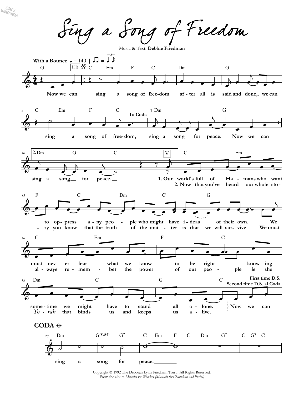 Debbie Friedman Sing a Song of Freedom Sheet Music Notes & Chords for Lead Sheet / Fake Book - Download or Print PDF