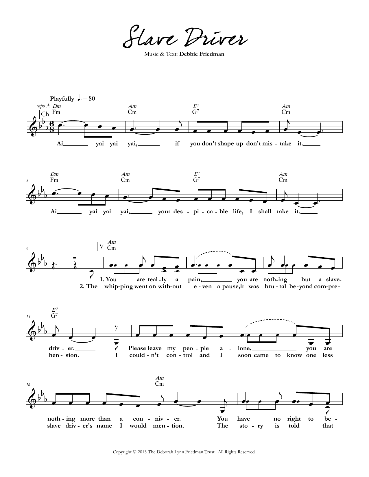 Debbie Friedman Slave Driver Sheet Music Notes & Chords for Lead Sheet / Fake Book - Download or Print PDF