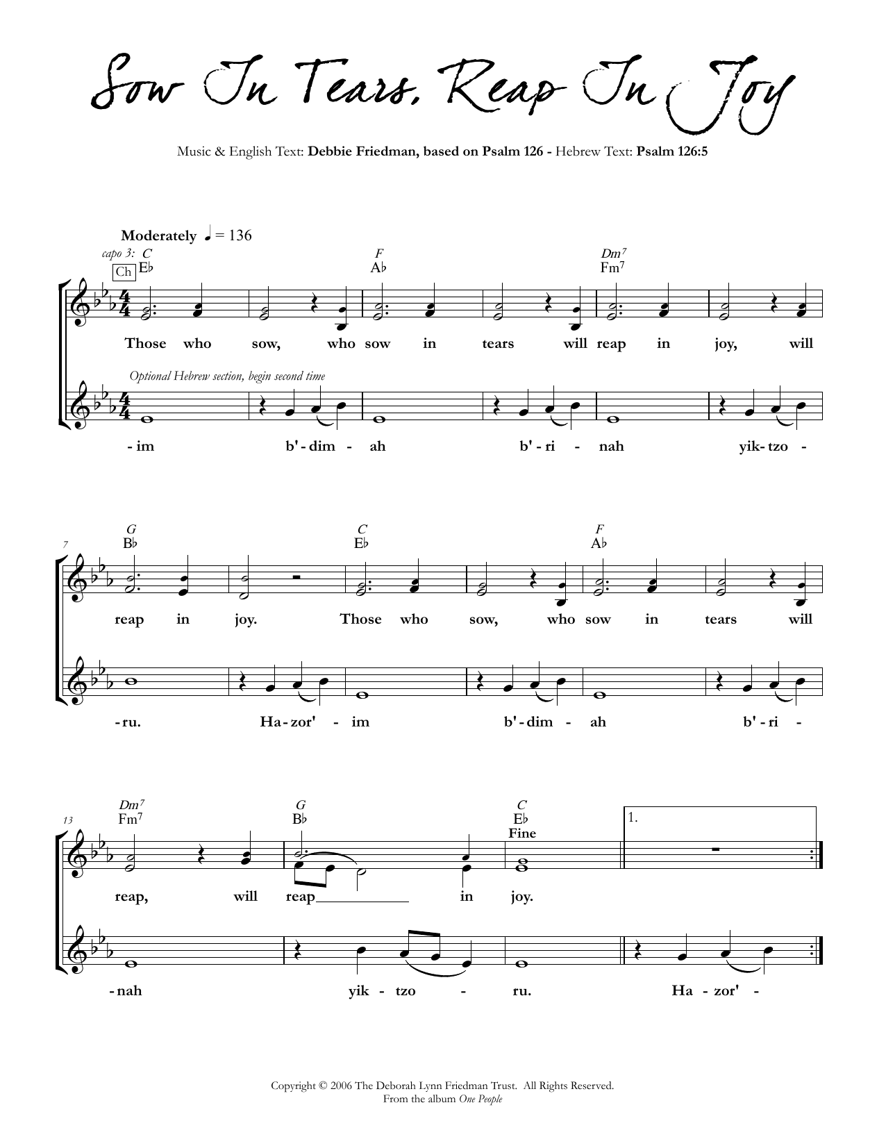 Debbie Friedman Sow In Tears, Reap In Joy Sheet Music Notes & Chords for Lead Sheet / Fake Book - Download or Print PDF
