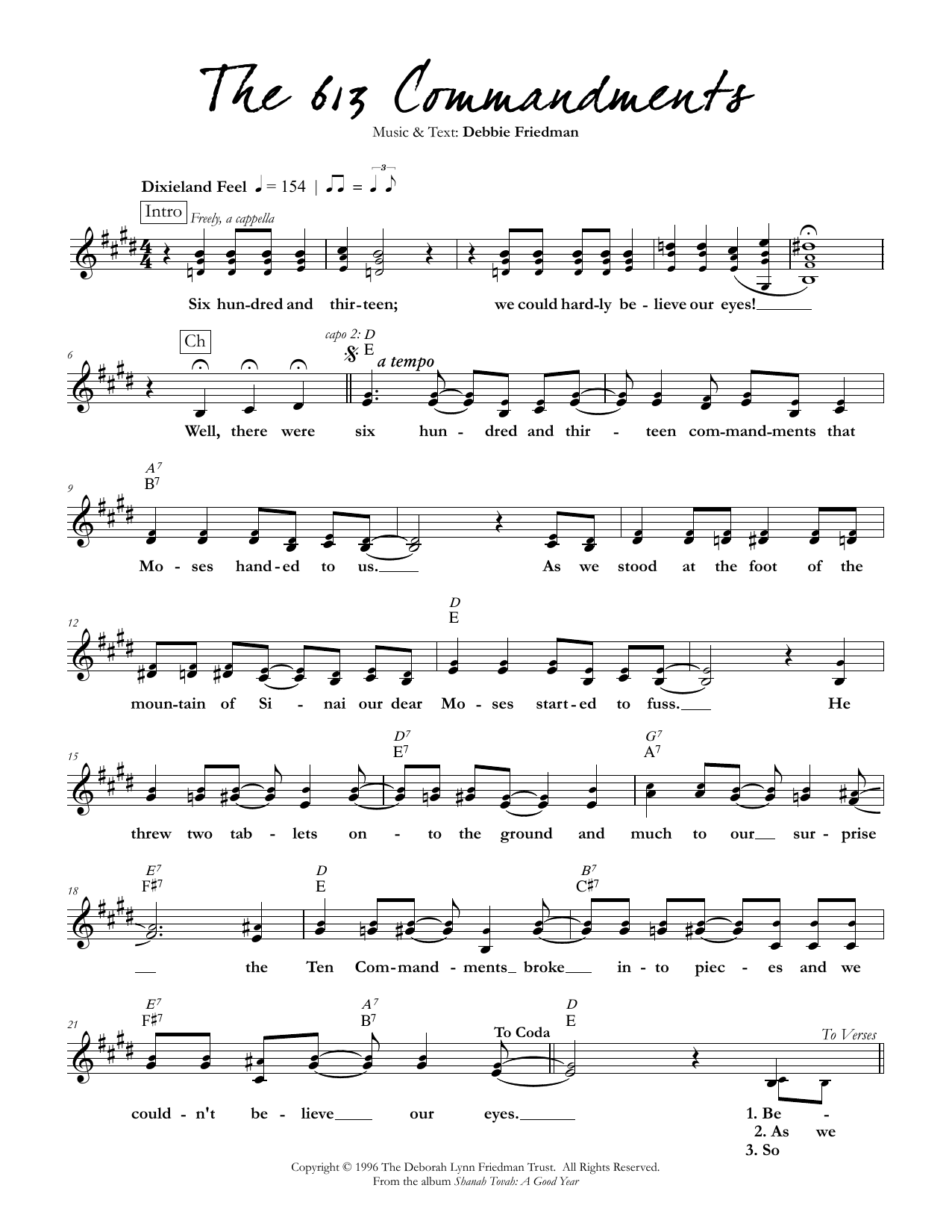Debbie Friedman The 613 Commandments Sheet Music Notes & Chords for Lead Sheet / Fake Book - Download or Print PDF