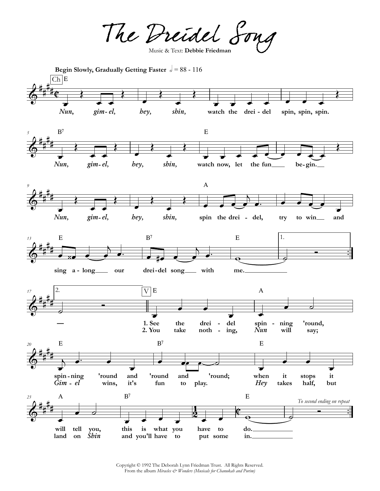 Debbie Friedman The Dreidel Song Sheet Music Notes & Chords for Lead Sheet / Fake Book - Download or Print PDF
