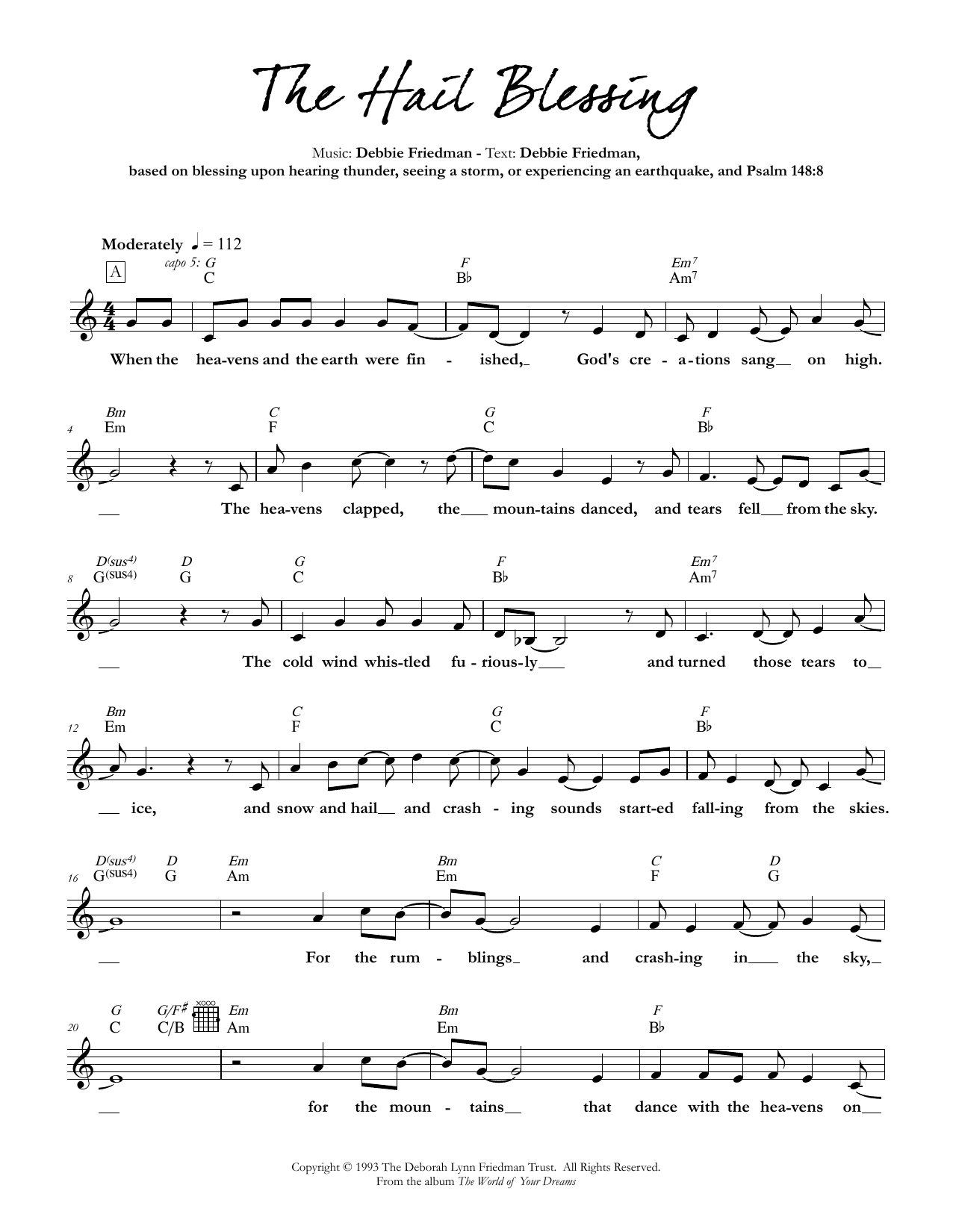 Debbie Friedman The Hail Blessing Sheet Music Notes & Chords for Lead Sheet / Fake Book - Download or Print PDF