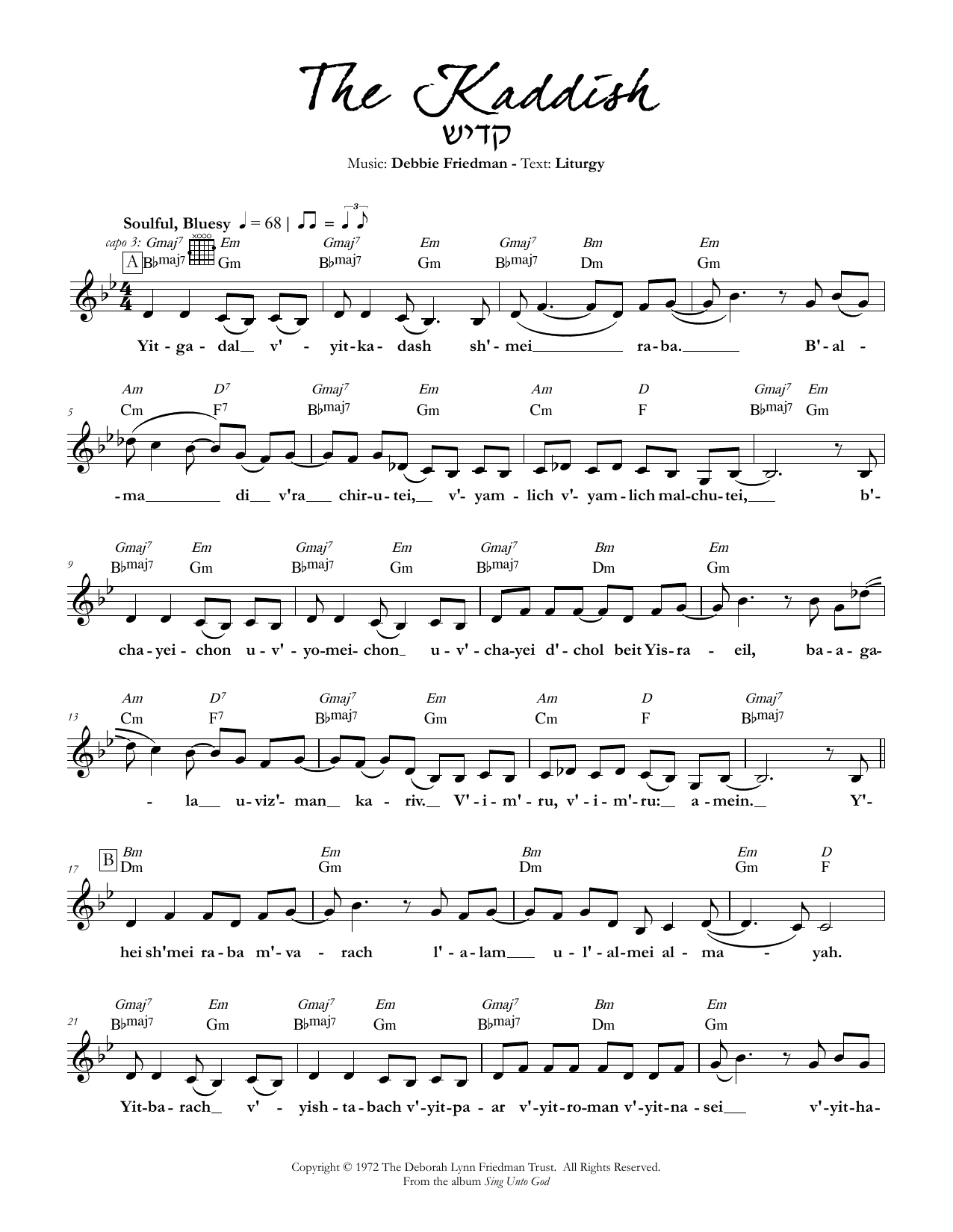 Debbie Friedman The Kaddish Sheet Music Notes & Chords for Lead Sheet / Fake Book - Download or Print PDF