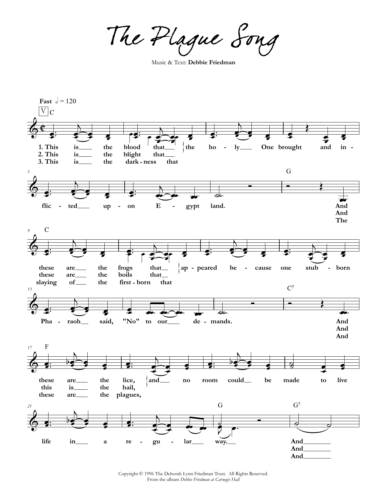 Debbie Friedman The Plague Song Sheet Music Notes & Chords for Lead Sheet / Fake Book - Download or Print PDF