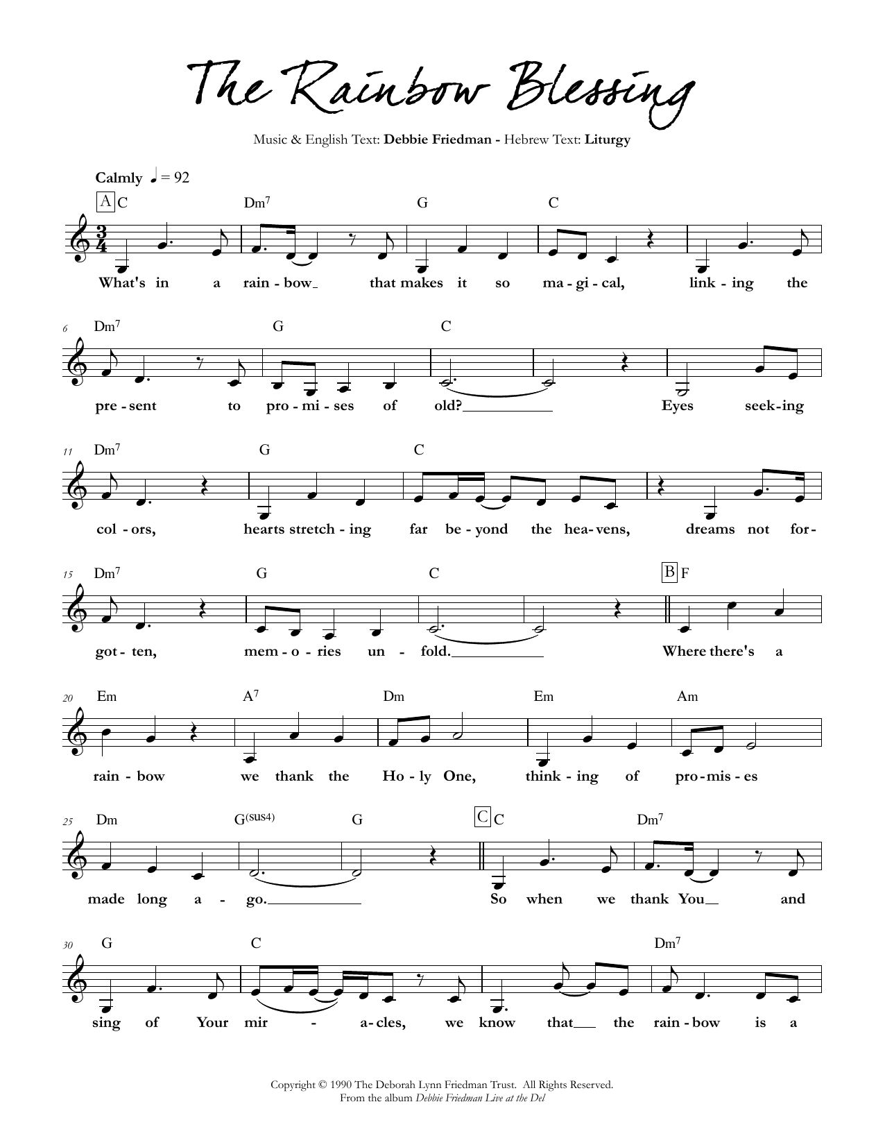 Debbie Friedman The Rainbow Blessing Sheet Music Notes & Chords for Lead Sheet / Fake Book - Download or Print PDF