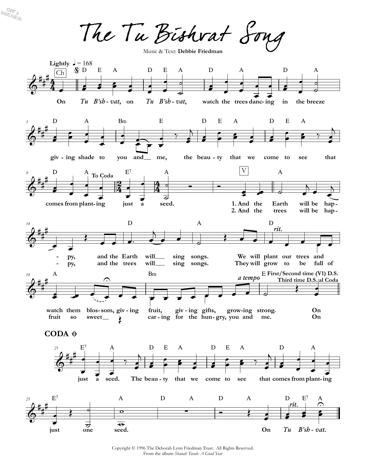 Debbie Friedman The Tu Bishvat Song Sheet Music Notes & Chords for Lead Sheet / Fake Book - Download or Print PDF