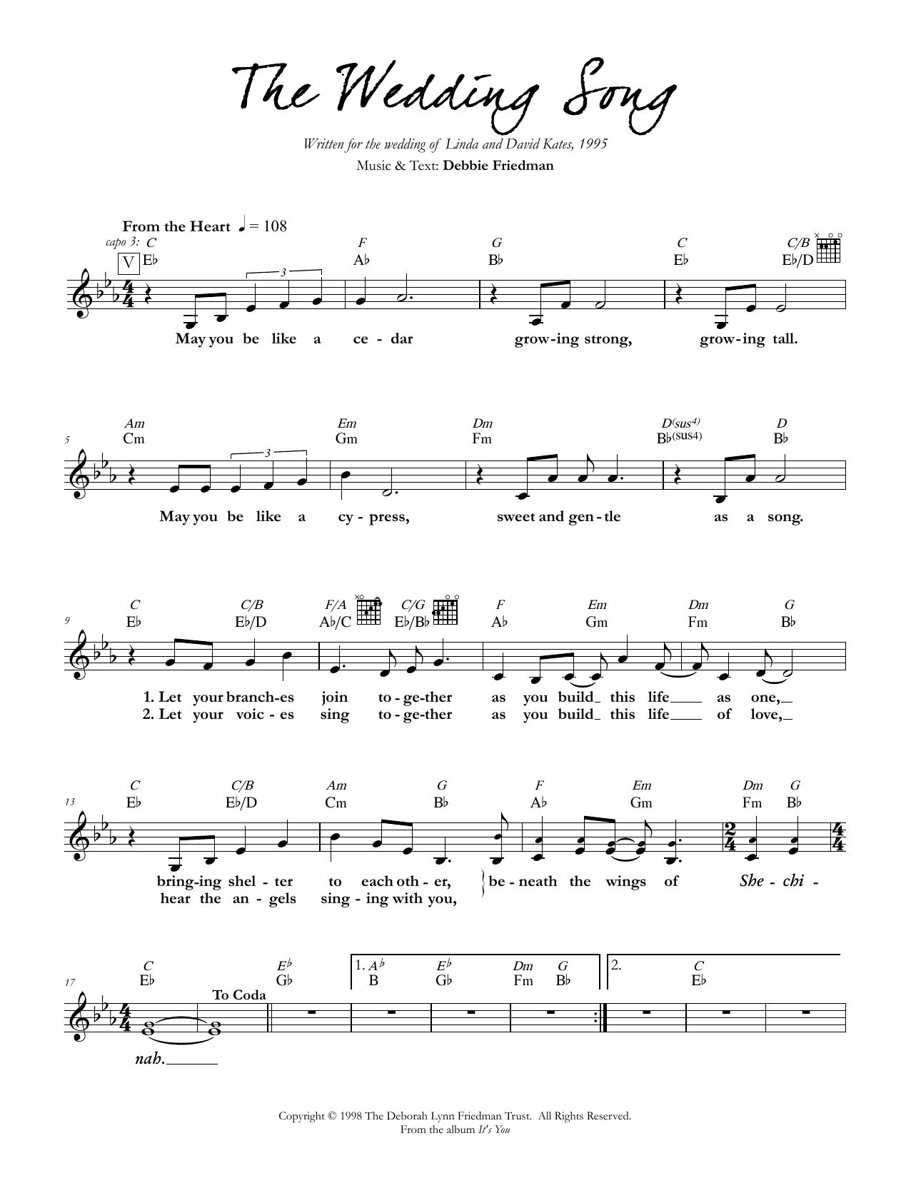 Debbie Friedman The Wedding Song Sheet Music Notes & Chords for Lead Sheet / Fake Book - Download or Print PDF