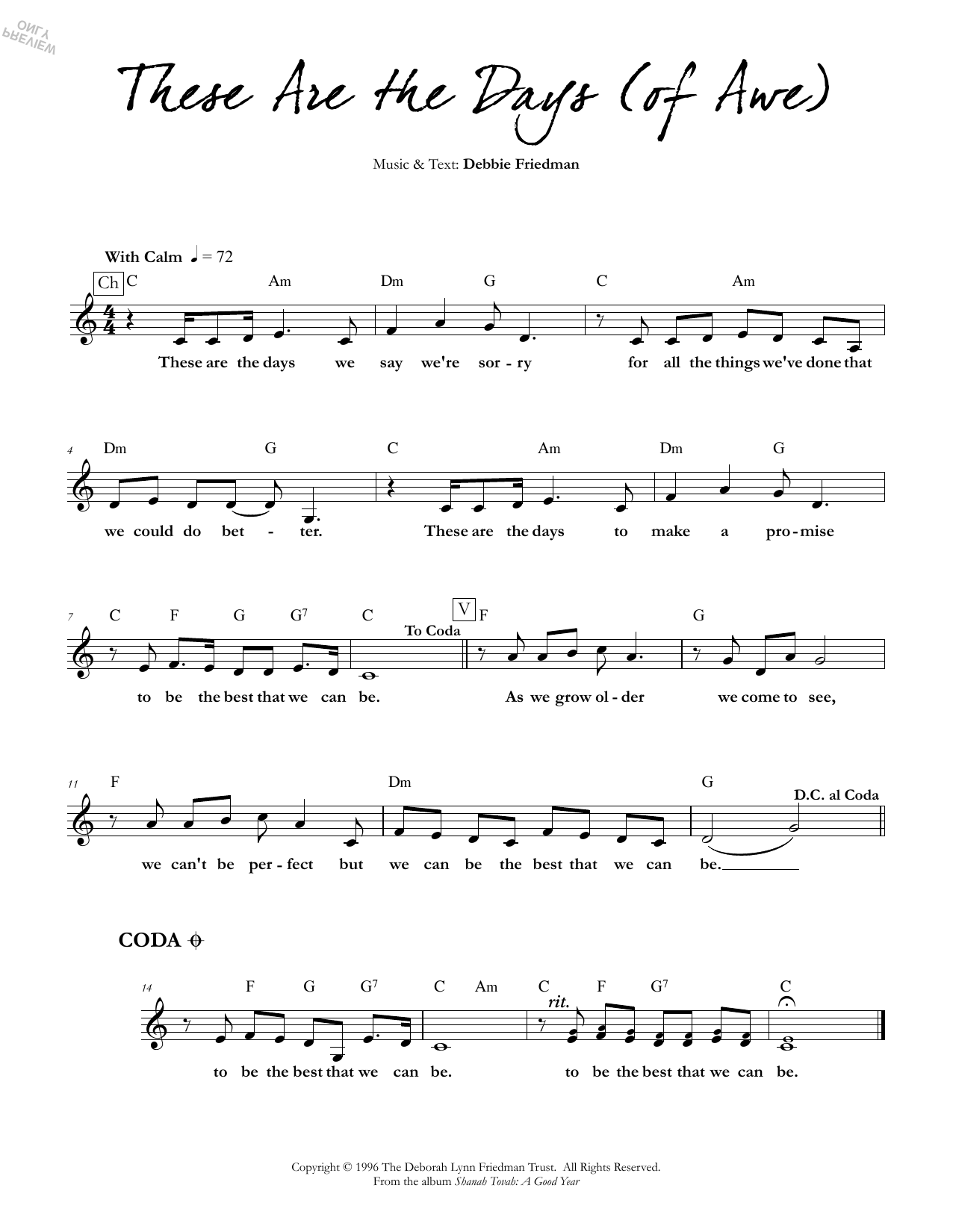 Debbie Friedman These are the Days (of Awe) Sheet Music Notes & Chords for Lead Sheet / Fake Book - Download or Print PDF