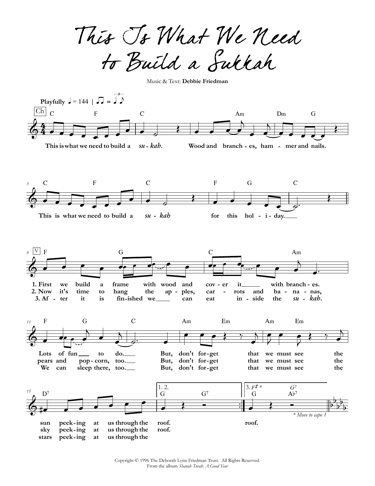 Debbie Friedman This Is What We Need to Build a Sukkah Sheet Music Notes & Chords for Lead Sheet / Fake Book - Download or Print PDF