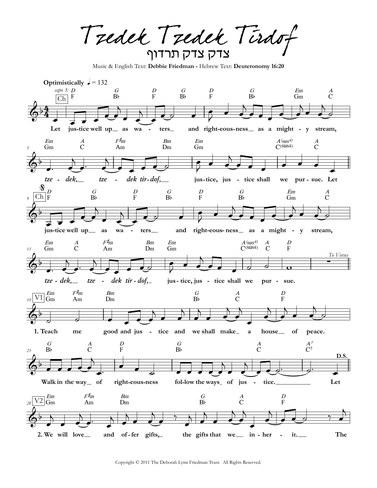 Debbie Friedman Tzedek Tzedek Tirdof Sheet Music Notes & Chords for Lead Sheet / Fake Book - Download or Print PDF