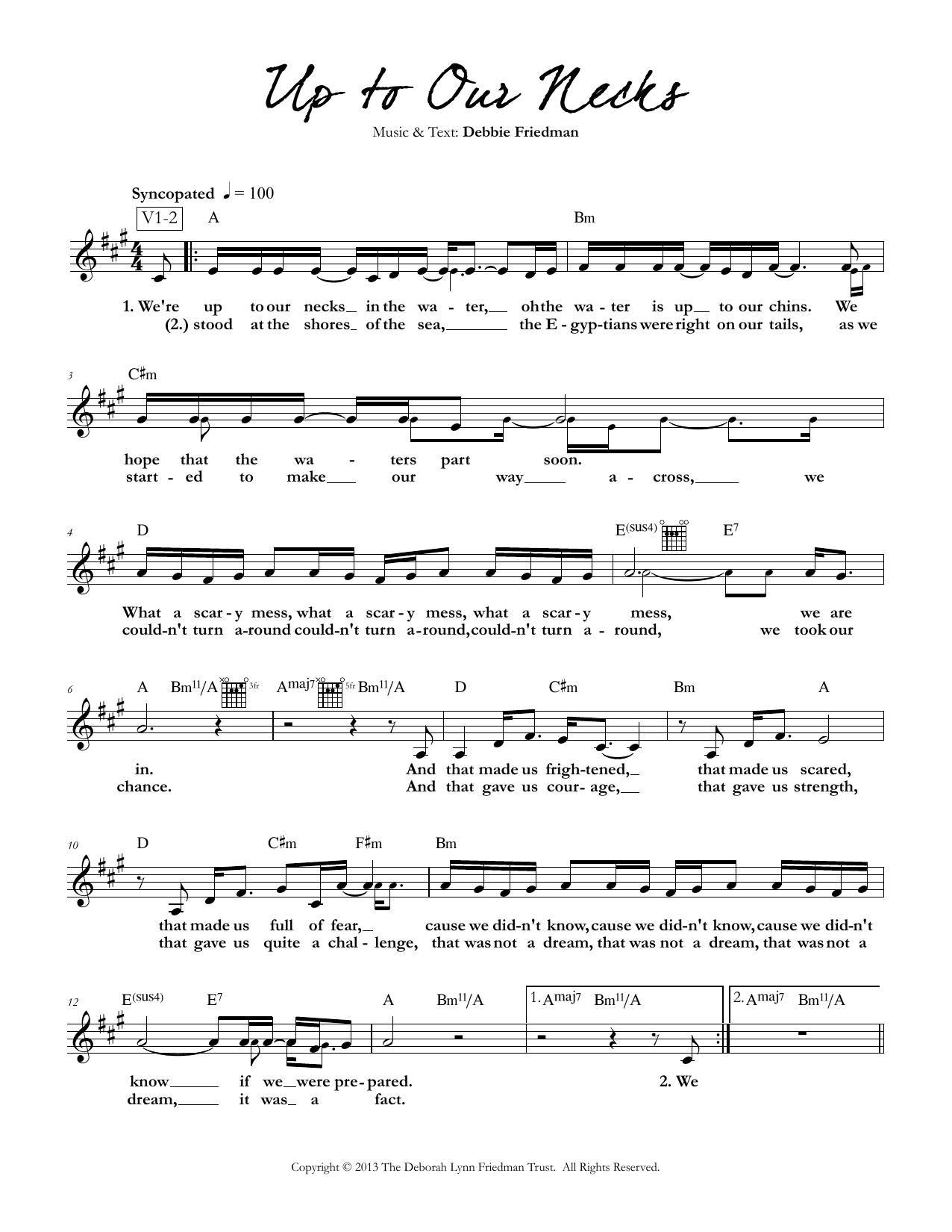 Debbie Friedman Up To Our Necks Sheet Music Notes & Chords for Lead Sheet / Fake Book - Download or Print PDF