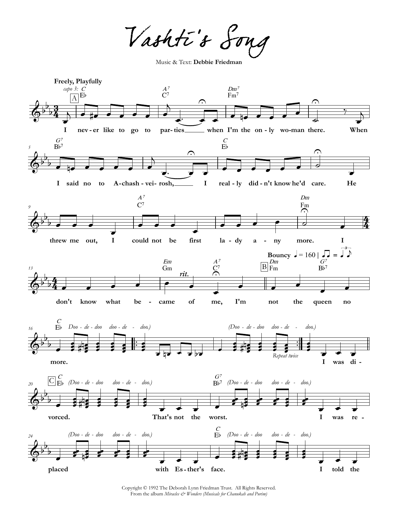 Debbie Friedman Vashti's Song Sheet Music Notes & Chords for Lead Sheet / Fake Book - Download or Print PDF