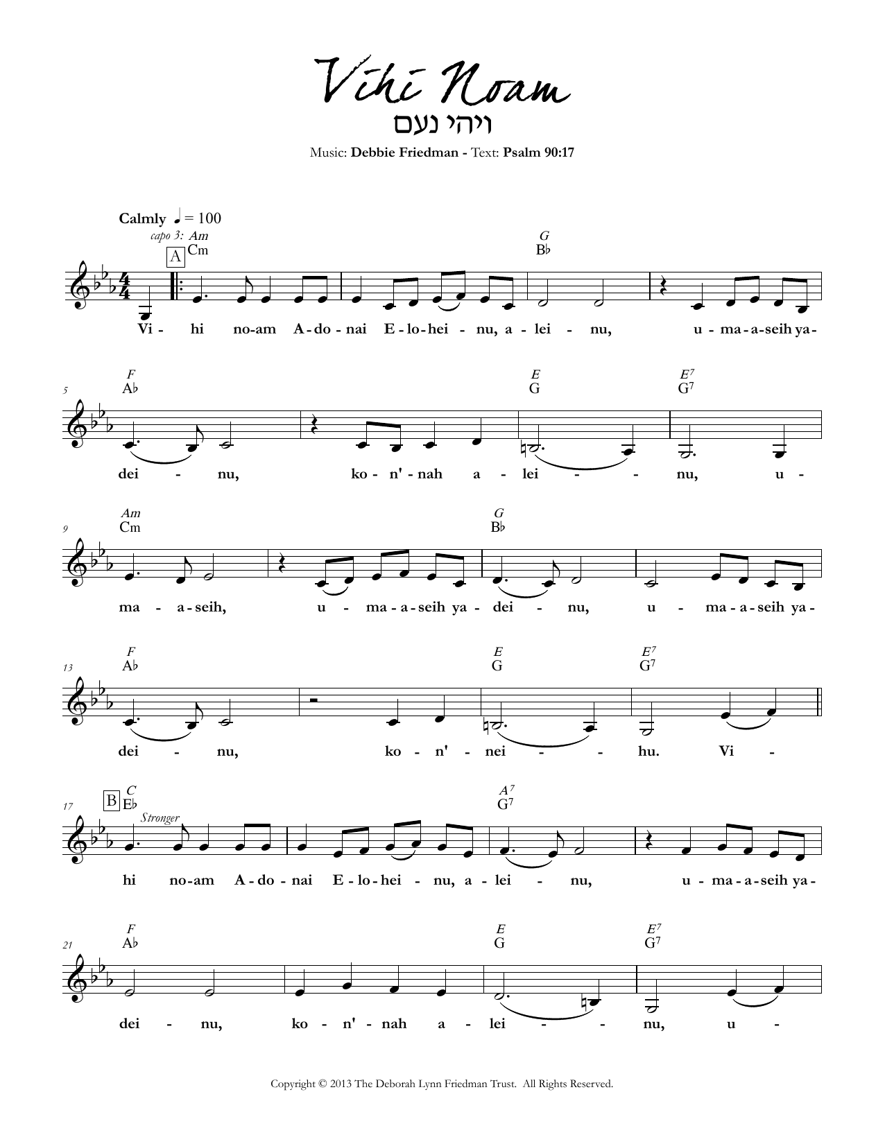 Debbie Friedman Vihi Noam Sheet Music Notes & Chords for Lead Sheet / Fake Book - Download or Print PDF