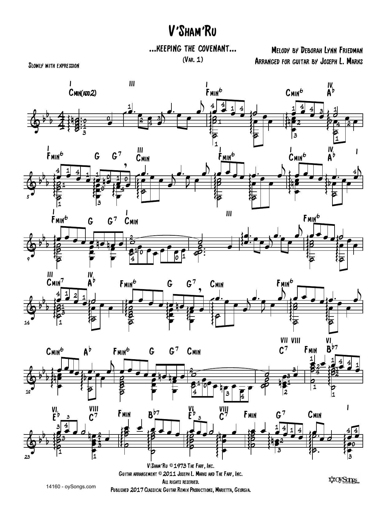 Debbie Friedman V'shamru Var 1 (arr. Joe Marks) Sheet Music Notes & Chords for Guitar Tab - Download or Print PDF