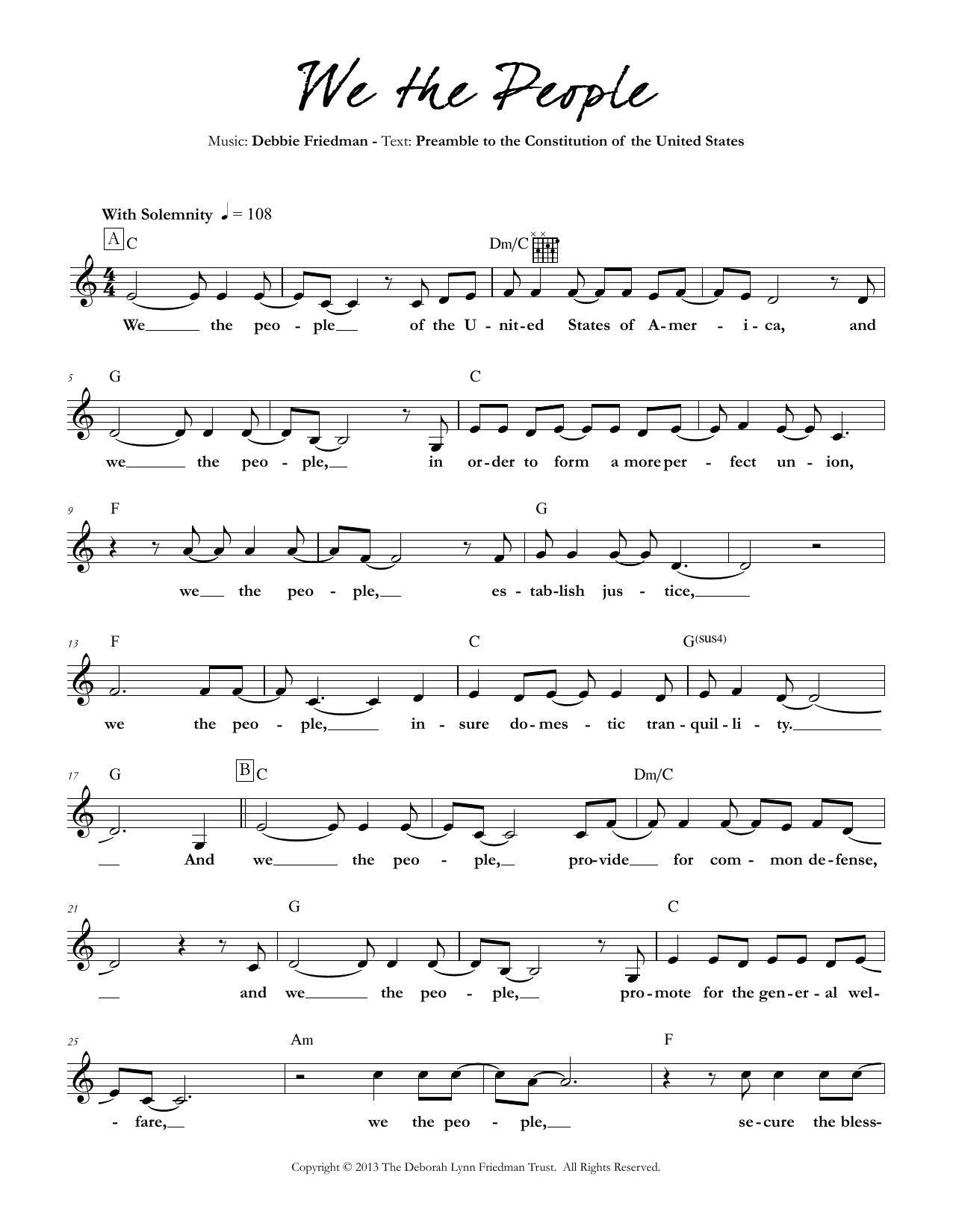 Debbie Friedman Wedding Vows Sheet Music Notes & Chords for Lead Sheet / Fake Book - Download or Print PDF