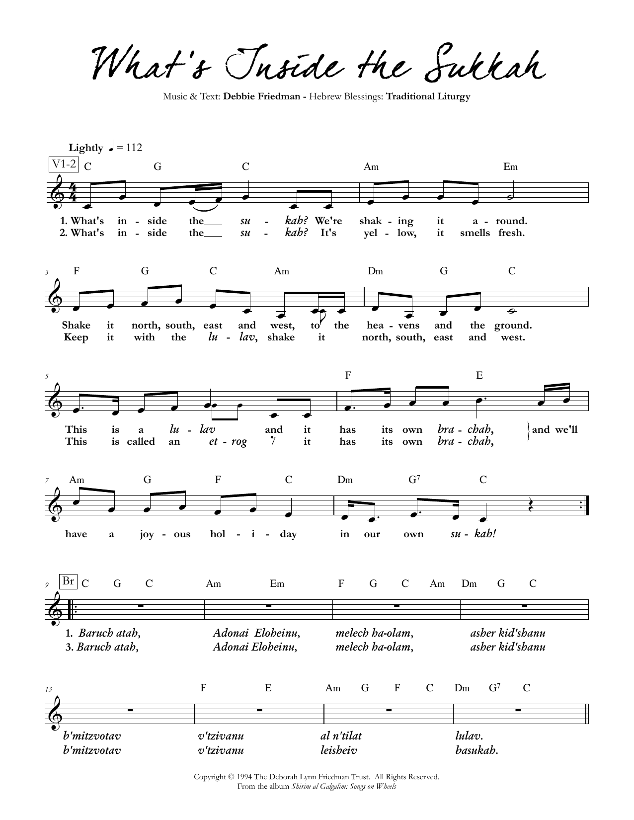 Debbie Friedman What's Inside the Sukkah Sheet Music Notes & Chords for Lead Sheet / Fake Book - Download or Print PDF