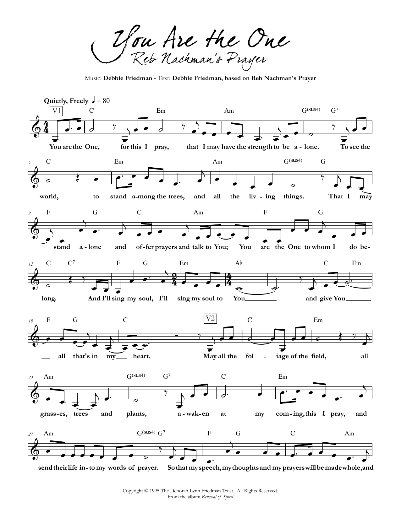Debbie Friedman You are the One Sheet Music Notes & Chords for Lead Sheet / Fake Book - Download or Print PDF