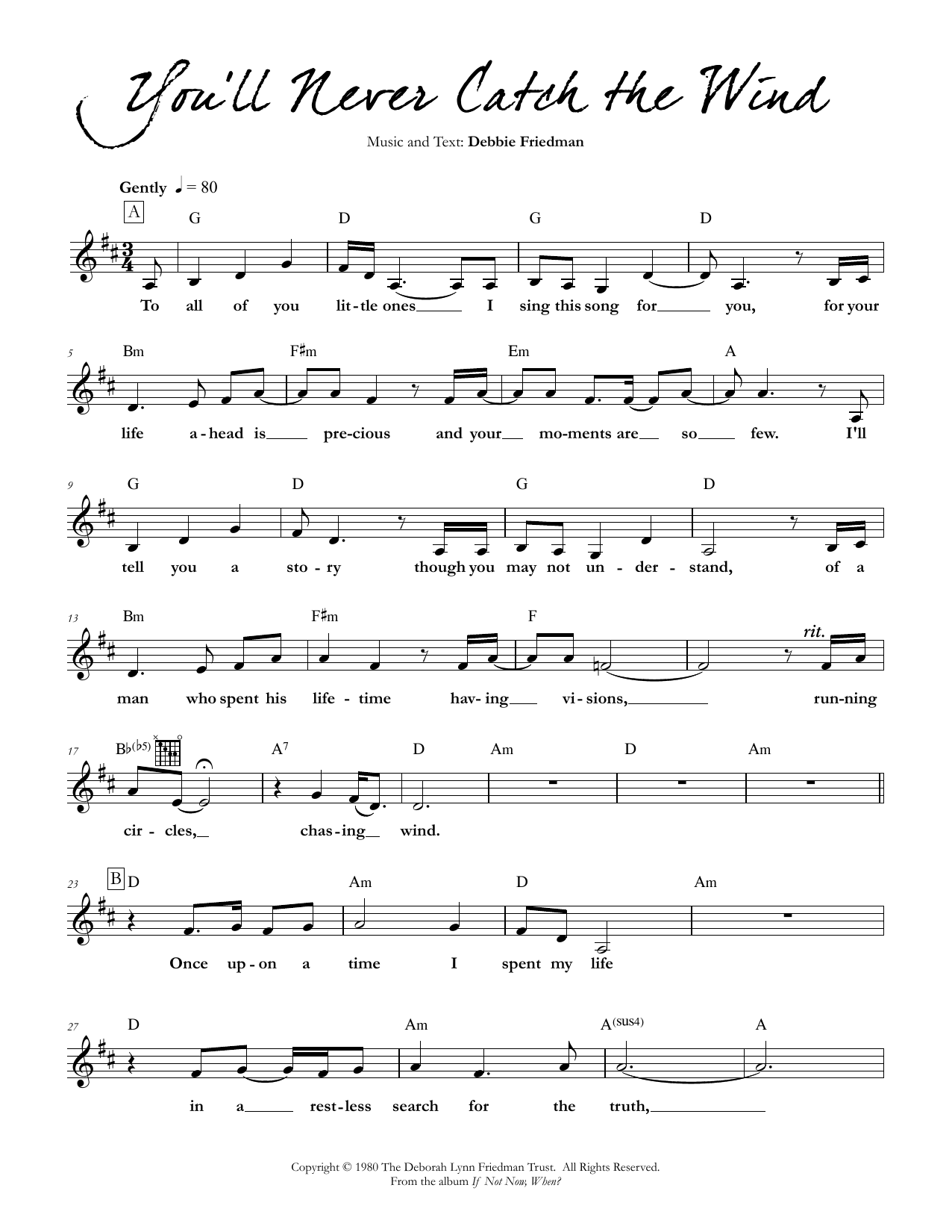 Debbie Friedman You'll Never Catch the Wind Sheet Music Notes & Chords for Lead Sheet / Fake Book - Download or Print PDF
