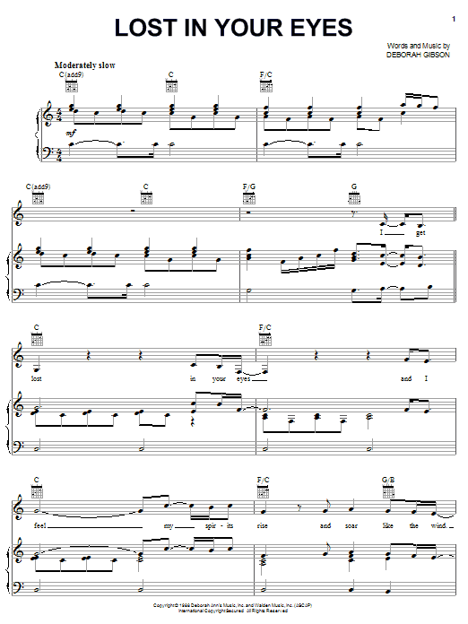 Debbie Gibson Lost In Your Eyes Sheet Music Notes & Chords for Lyrics & Chords - Download or Print PDF