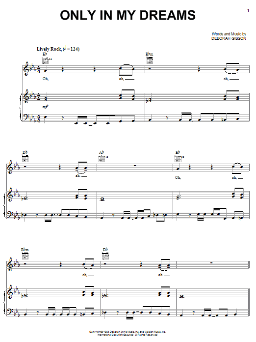 Debbie Gibson Only In My Dreams Sheet Music Notes & Chords for Piano, Vocal & Guitar (Right-Hand Melody) - Download or Print PDF