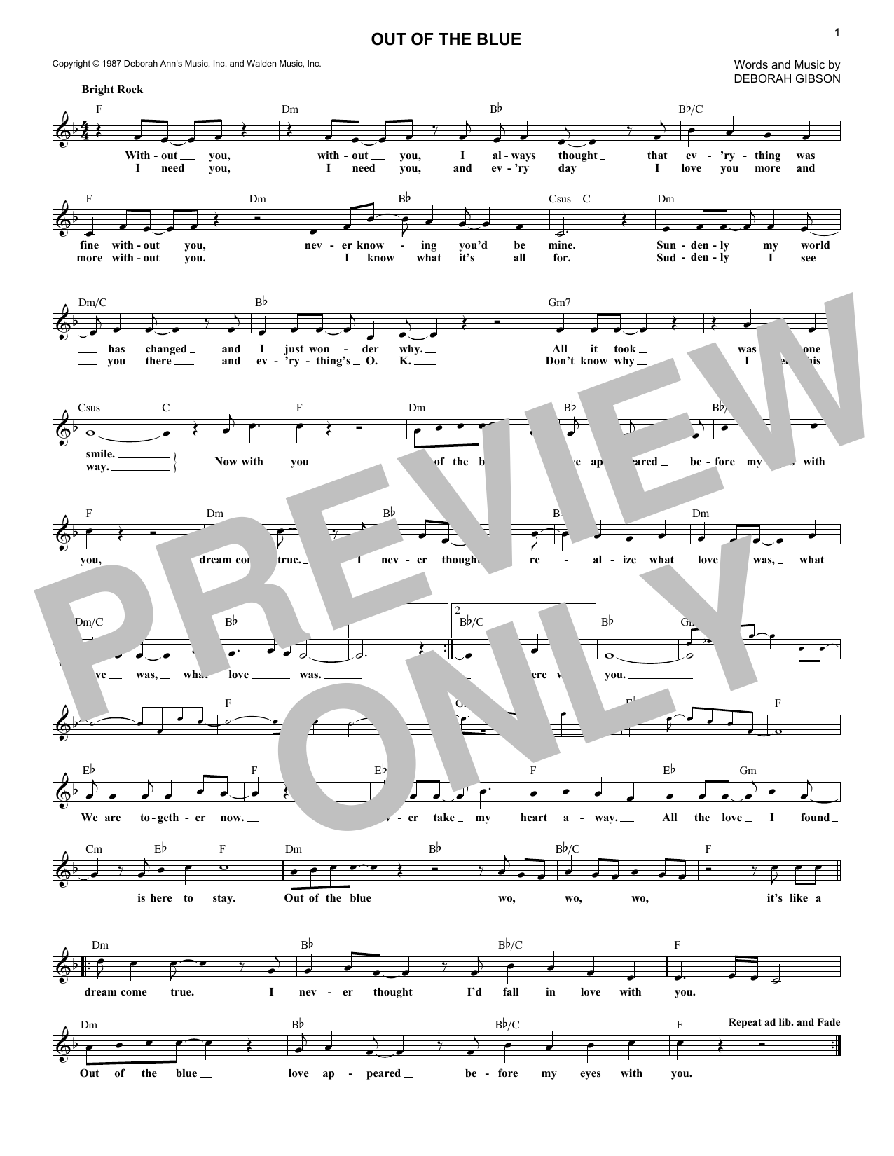 Debbie Gibson Out Of The Blue Sheet Music Notes & Chords for Lead Sheet / Fake Book - Download or Print PDF