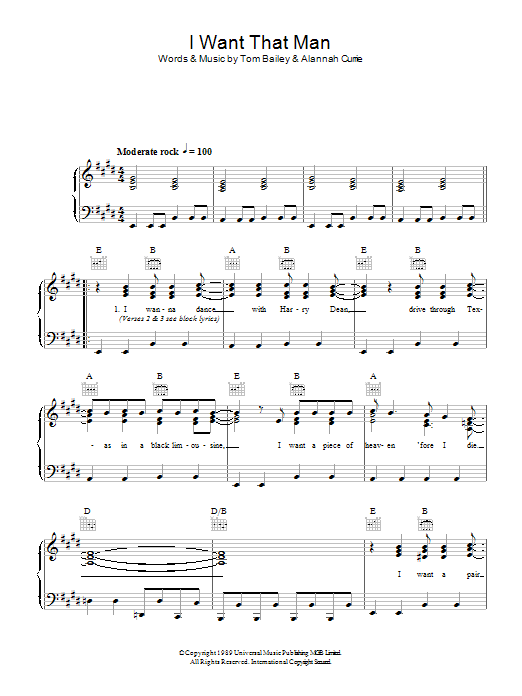 Debbie Harry I Want That Man Sheet Music Notes & Chords for Piano, Vocal & Guitar (Right-Hand Melody) - Download or Print PDF