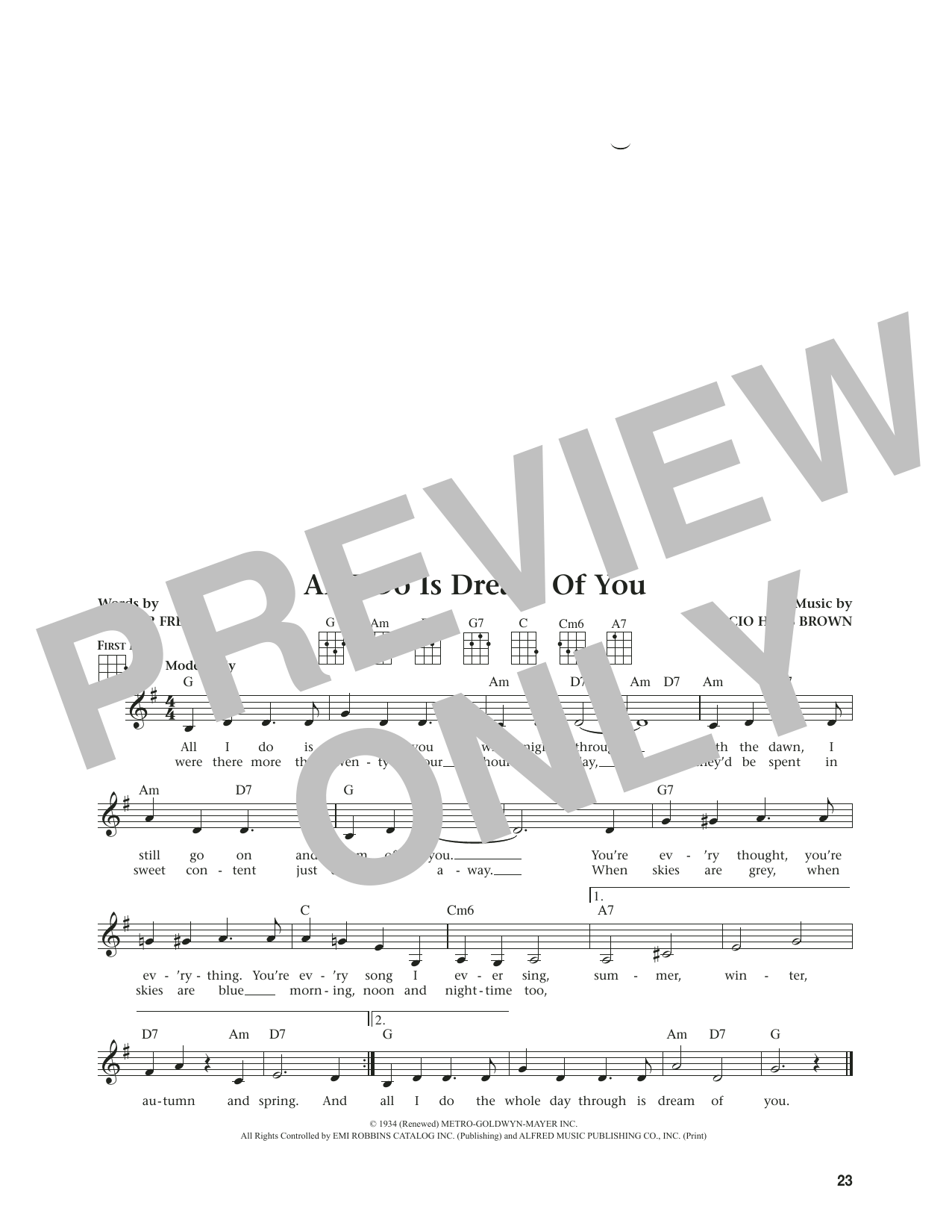 Debbie Reynolds All I Do Is Dream Of You (from The Daily Ukulele) (arr. Jim Beloff) Sheet Music Notes & Chords for Ukulele - Download or Print PDF