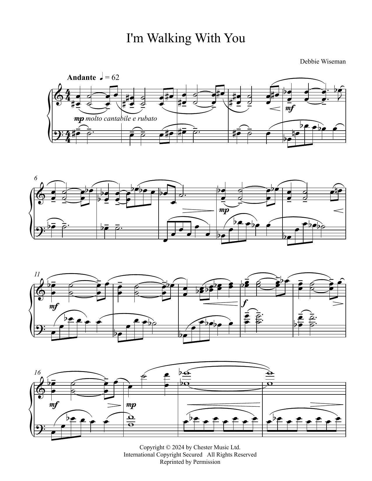 Debbie Wiseman I'm Walking With You Sheet Music Notes & Chords for Piano Solo - Download or Print PDF