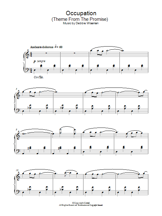 Debbie Wiseman Occupation (Theme From The Promise) Sheet Music Notes & Chords for Piano - Download or Print PDF