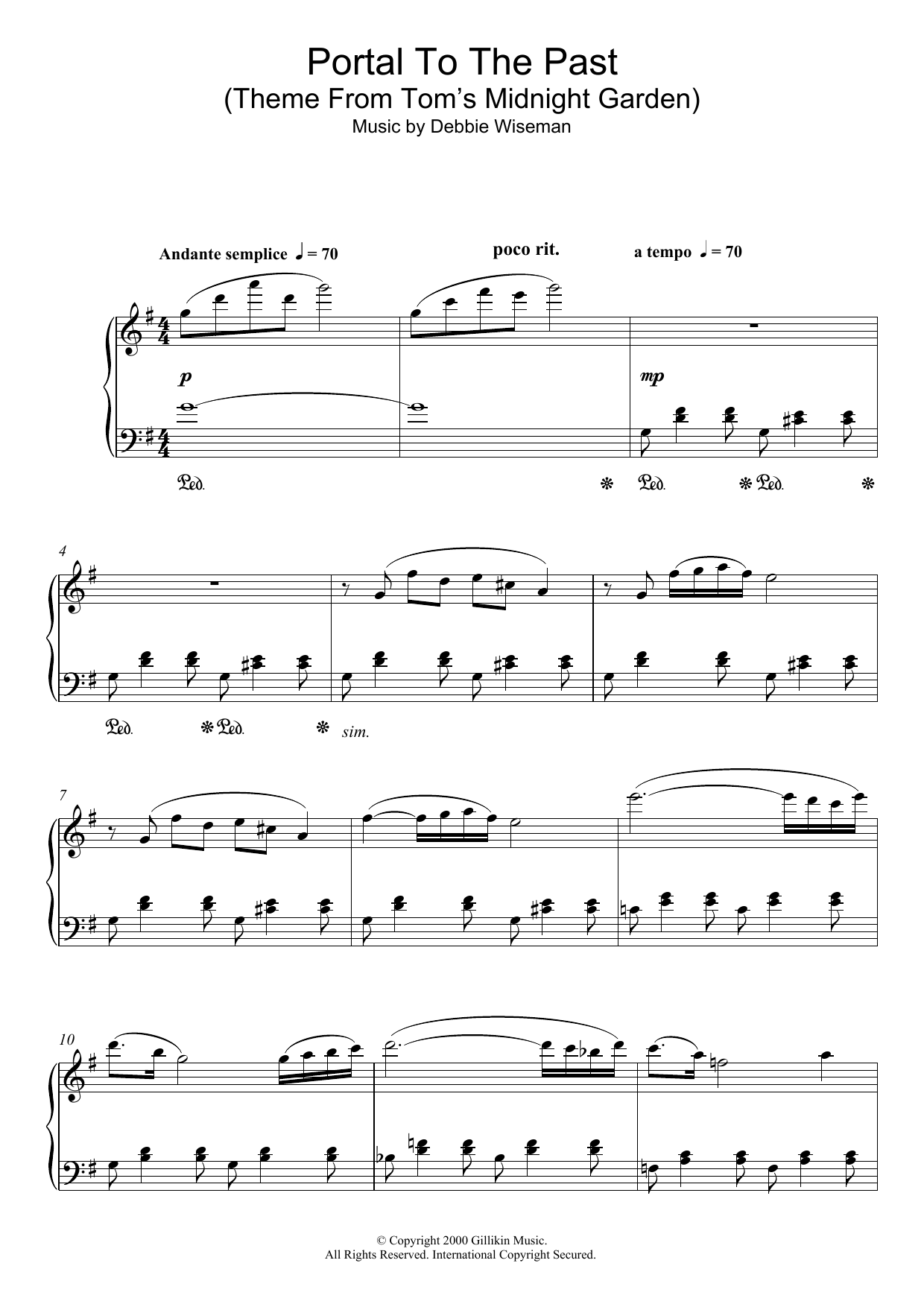 Debbie Wiseman Portal To The Past (Theme From Tom's Midnight Garden) Sheet Music Notes & Chords for Piano - Download or Print PDF
