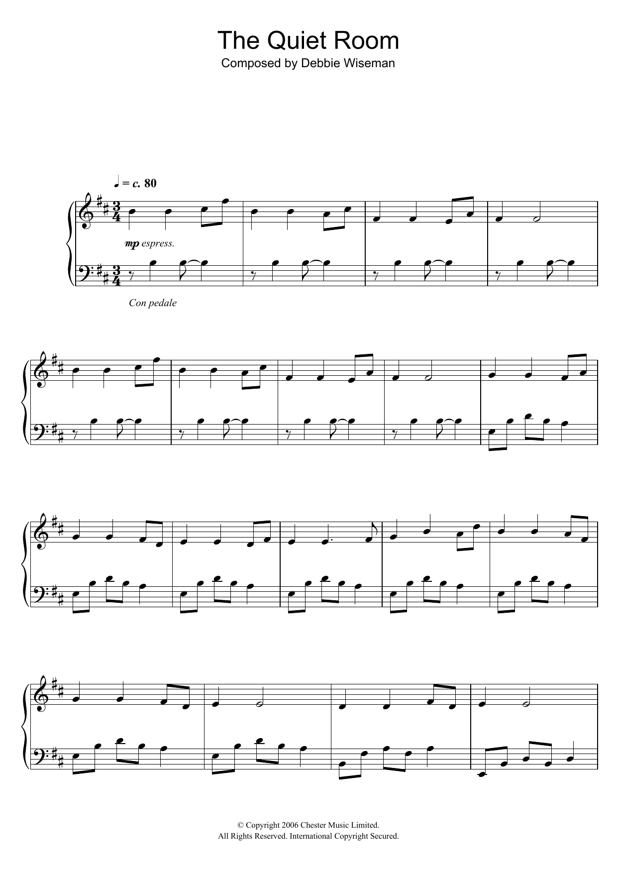 Debbie Wiseman The Quiet Room Sheet Music Notes & Chords for Piano - Download or Print PDF