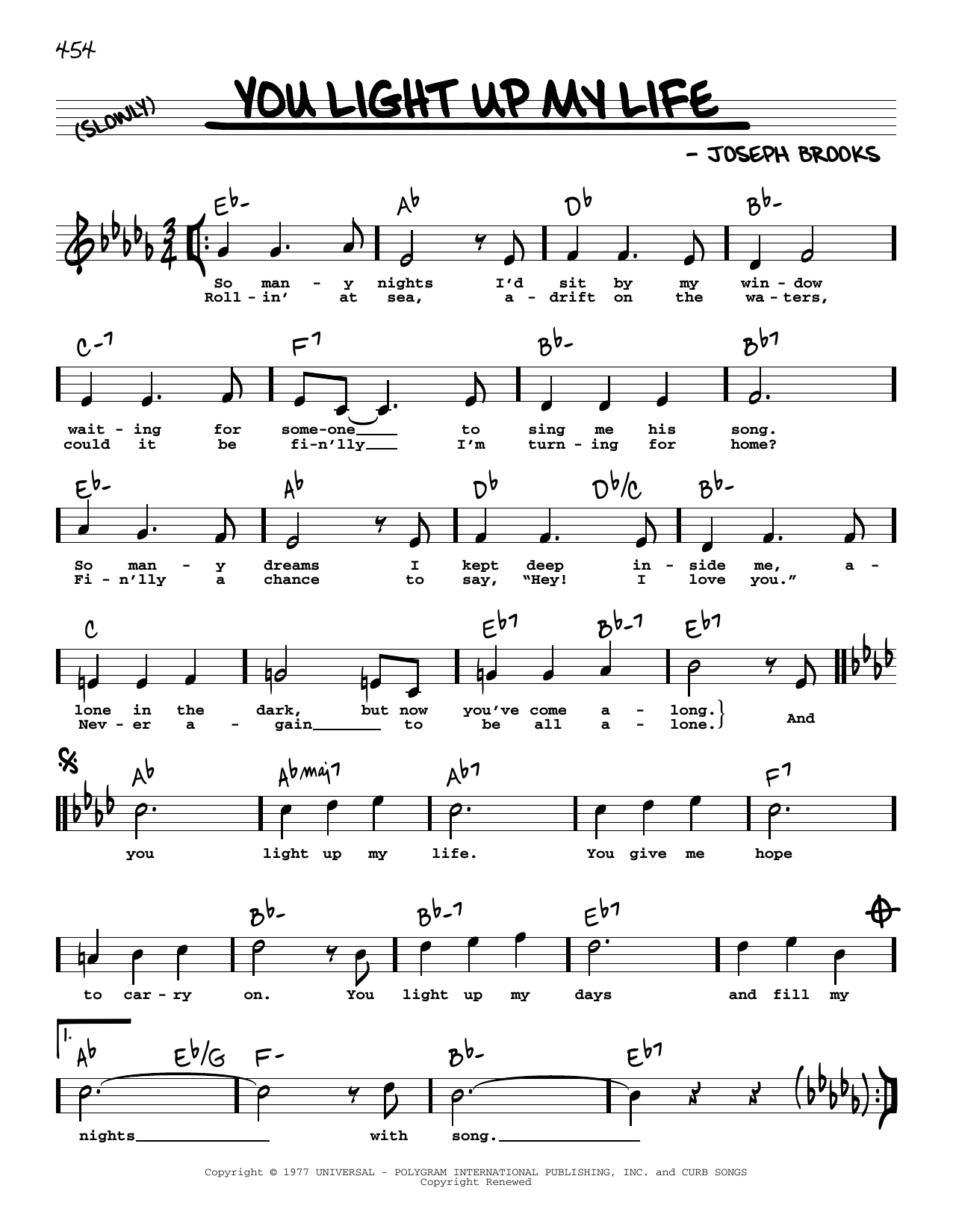Debby Boone You Light Up My Life (High Voice) Sheet Music Notes & Chords for Real Book – Melody, Lyrics & Chords - Download or Print PDF
