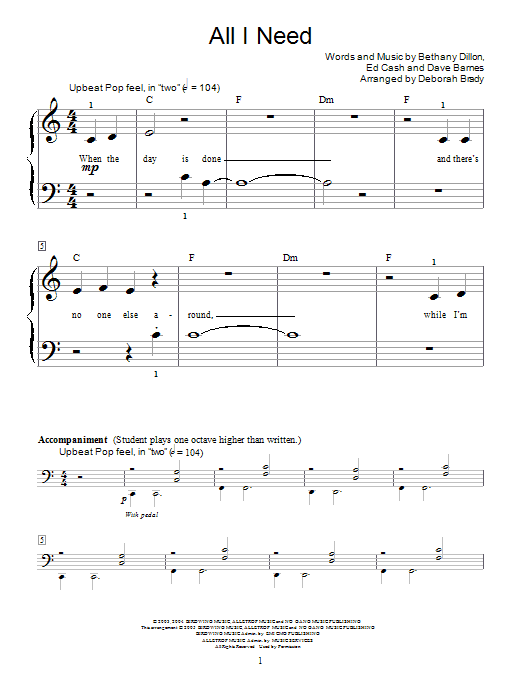 Deborah Brady All I Need Sheet Music Notes & Chords for Educational Piano - Download or Print PDF
