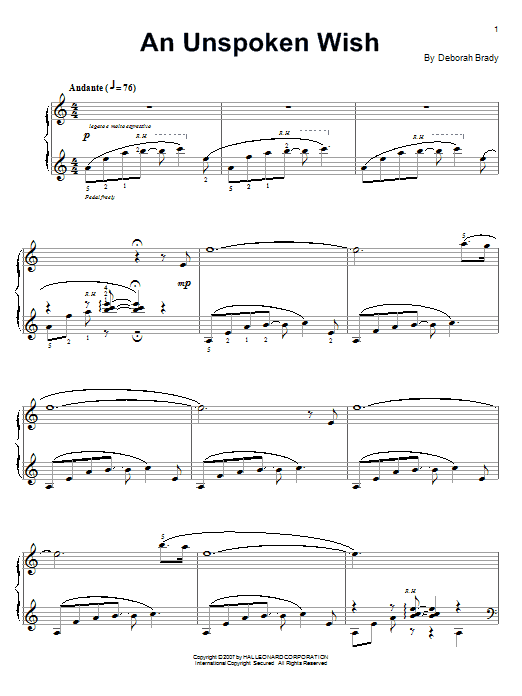 Deborah Brady An Unspoken Wish Sheet Music Notes & Chords for Piano - Download or Print PDF