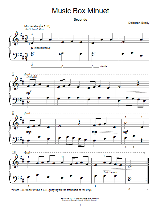 Deborah Brady Music Box Minuet Sheet Music Notes & Chords for Piano - Download or Print PDF