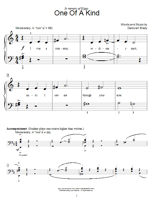 Deborah Brady One Of A Kind Sheet Music Notes & Chords for Educational Piano - Download or Print PDF