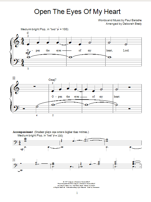Deborah Brady Open The Eyes Of My Heart Sheet Music Notes & Chords for Educational Piano - Download or Print PDF