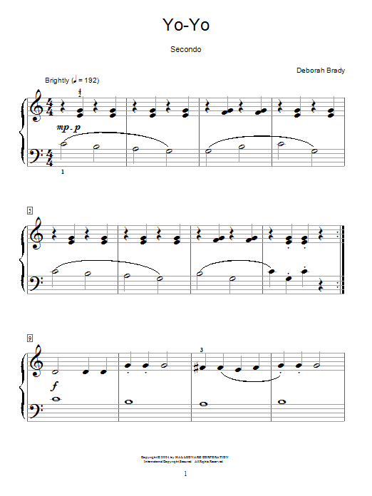 Deborah Brady Yo-Yo Sheet Music Notes & Chords for Piano - Download or Print PDF