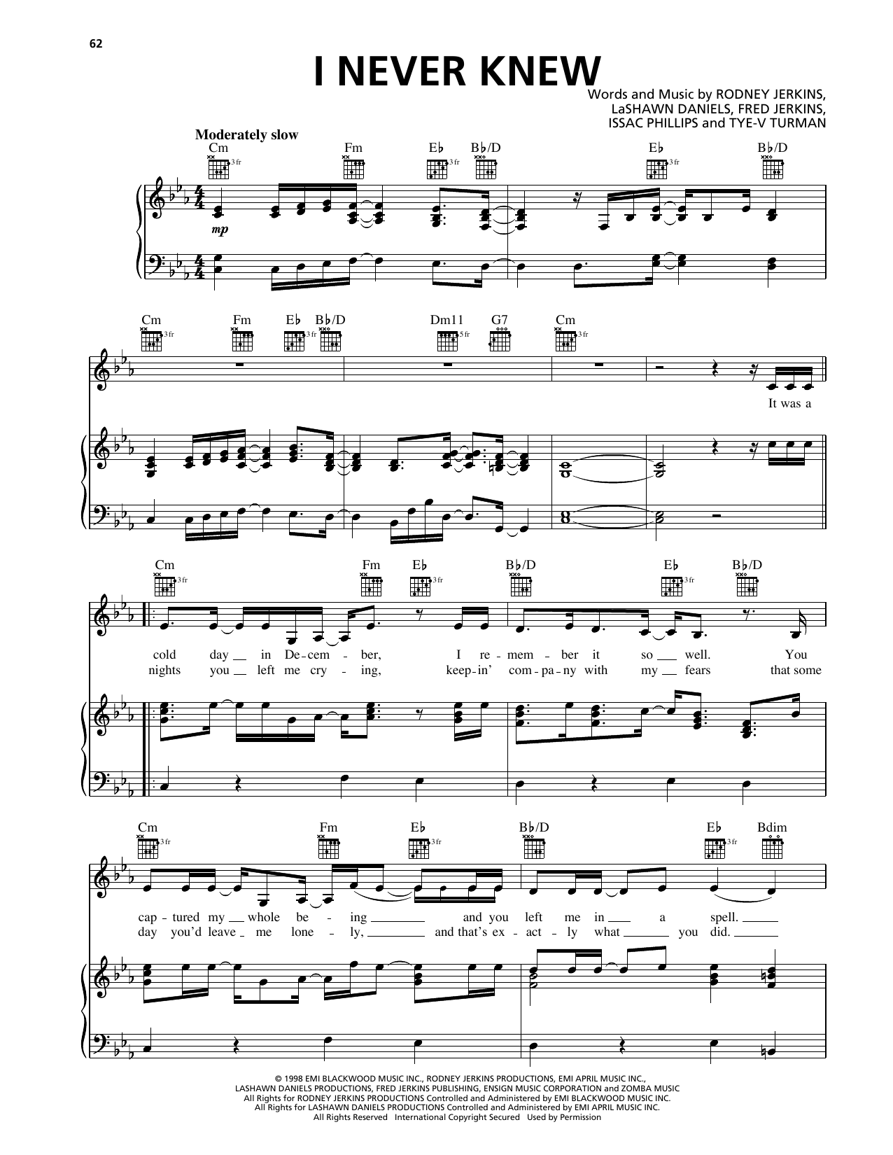 Deborah Cox I Never Knew Sheet Music Notes & Chords for Piano, Vocal & Guitar Chords (Right-Hand Melody) - Download or Print PDF Deborah Cox I Never Knew Sheet Music Notes & Chords for Piano, Vocal & Guitar Chords (Right-Hand Melody) - Download or Print PDF